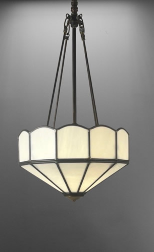 Antique Creamy White Geometric Leaded Glass Inverted Dome